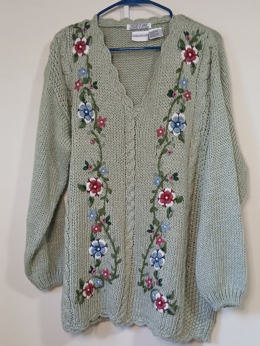 VTG Bobbie Brooks Cottagecore Green Floral Knit Sweater Pullover Medium